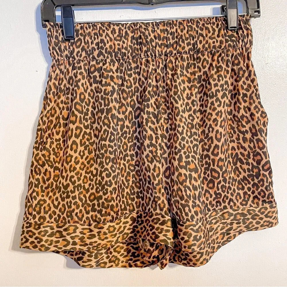 Something Navy Leopard Satin Pajama Short Set S